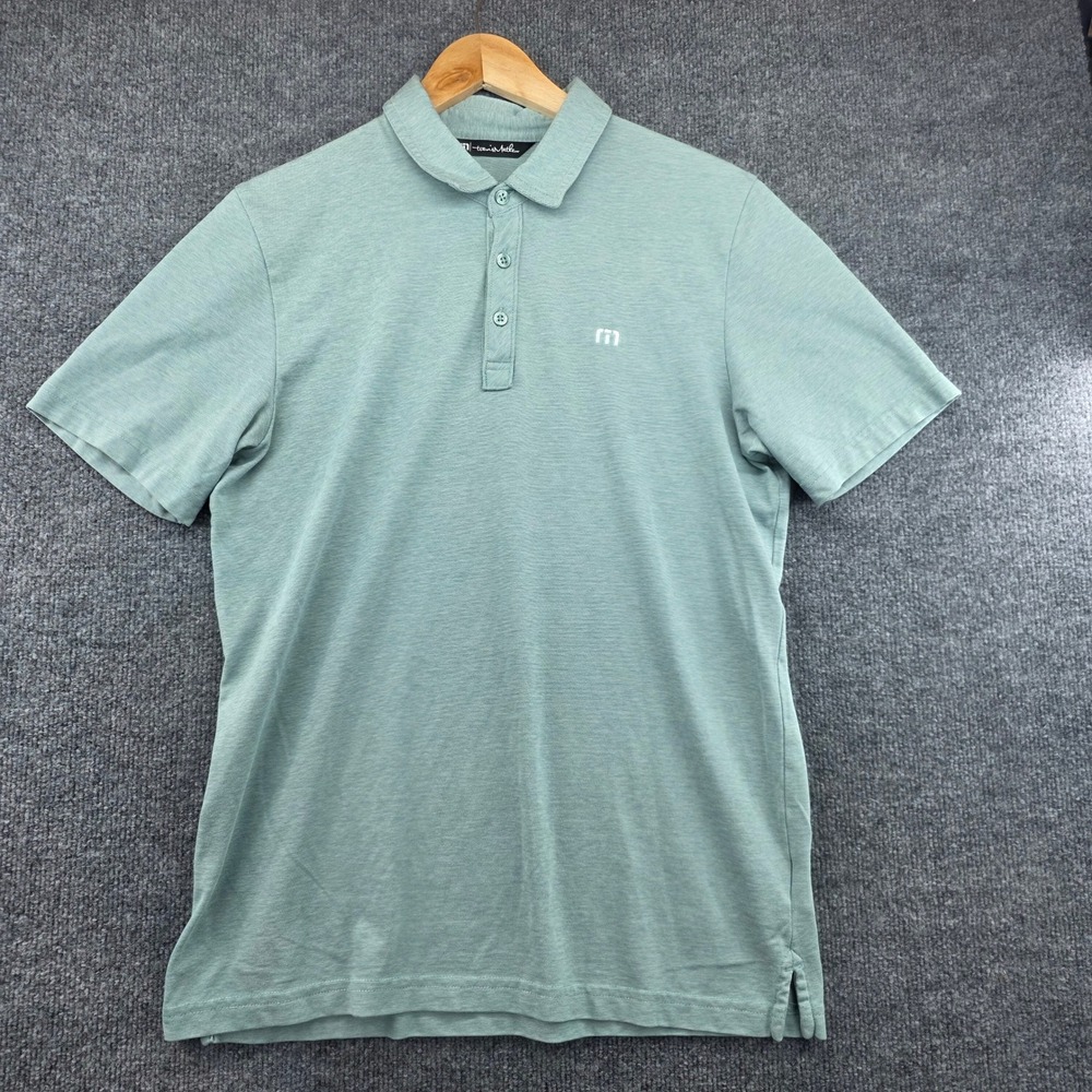 TravisMathew Mens Sage Green Heather Pima Cotton Blend Short Sleeve Polo Shirt M